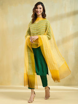 Fabindia - Yellow Cotton Silk Block Printed Dupatta