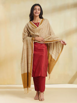 Fabindia - Beige Cotton Block Printed Dupatta