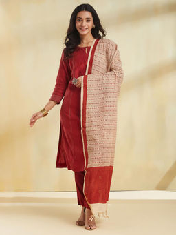 Fabindia - Red Cotton Block Printed Dupatta