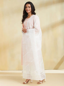 Fabindia - White Cotton Silk Blend Chikankari Embroidered Dupatta