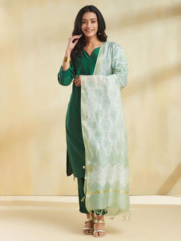 Fabindia - Green Cotton Silk Blend Tie and Dye Printed Dupatta