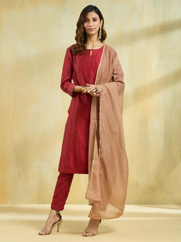 Fabindia - Brown Cotton Silk Solid Sequined Dupatta