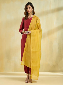 Fabindia - Yellow Cotton Silk Solid Sequined Dupatta