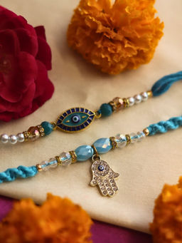 WEAVING HOMES - Multi-Color Aesthetic Evil Eye Thread Rakhis (Pack of 2)