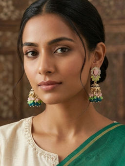 Accessher - Multi-Color Stone and Pearl Jhumki Earrings
