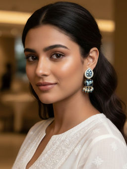 Accessher - Blue Meenakari Faux Pearl Drop Earrings