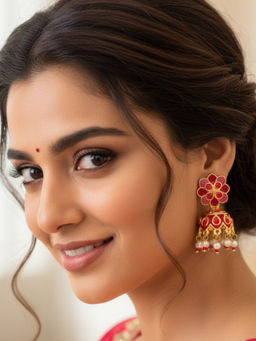 Accessher - Multi-Color Floral Meenakari Jhumki Earrings