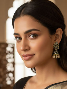 Accessher - Green Meenakari Pearl Teardrops Jhumki Earrings
