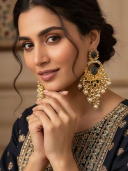 Accessher - Multi-Color Meenakari Kundan Pearls Chandbali Earrings