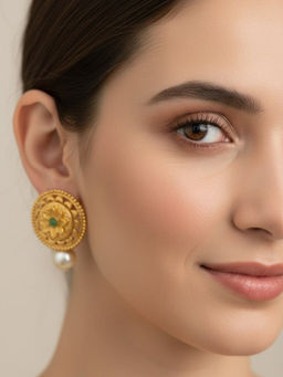 Accessher - Gold-Plated Floral Pearl Drop Earrings