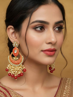 Accessher - Red Enamel Kundan Chandbali Earrings