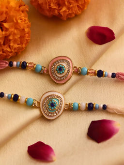 WEAVING HOMES - Multi-Color Elegant Evil Eye Thread Rakhis (Pack Of 2)