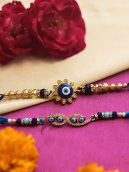 WEAVING HOMES - Multi-Color Evil Eye Elegance Thread Rakhis (Pack of 2)