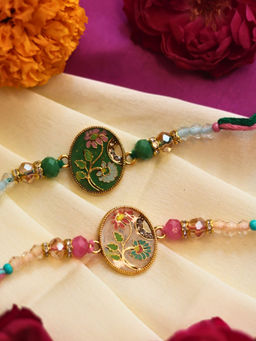 WEAVING HOMES - Multi-Color Floral Elegance Thread Rakhis (Pack of 2)