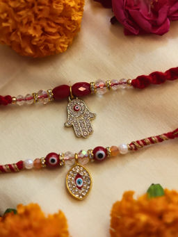 WEAVING HOMES - Multi-Color Hamsa Shield Thread Rakhis (Pack of 2)