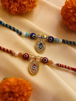 WEAVING HOMES - Multi-Color Hamsa Thread Rakhis (Pack of 2)