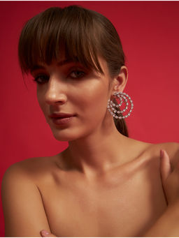 Modarta By Kamakshi - White Spiral Crystal Solitaire Drop Earrings