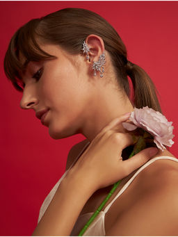 Modarta By Kamakshi - White Silver Crystals Ear Cuffs