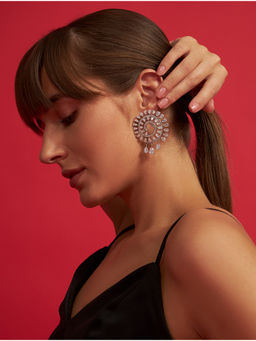 Modarta By Kamakshi - White Spiral Solitaire Silver Crystal Drop Earrings