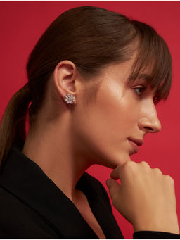 Modarta By Kamakshi - White Flower Crystal Stud Earrings