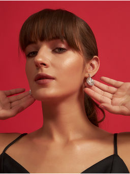 Modarta By Kamakshi - White Polki Crystals Hoop Earrings