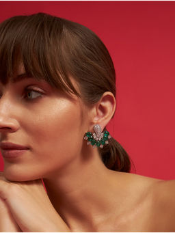 Modarta By Kamakshi - Multi-Color Emerald and Silver Crystal Designer Stud Earrings