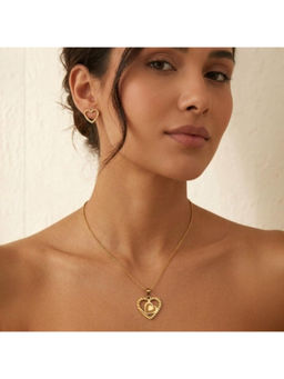 Accessher - Gold-Tone Double Heart Locket Necklace and Earrings