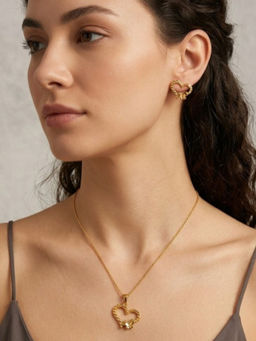 Accessher - Gold-Tone Stylish Double Heart Necklace with Earrings