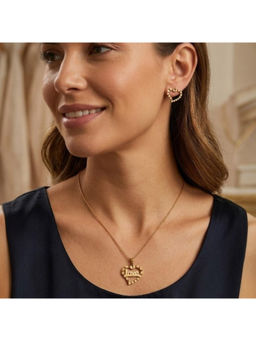 Accessher - Gold-Tone Heart Love Pendant Necklace with Earrings