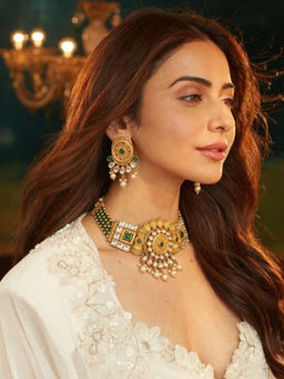 Accessher - Multi-Color Gold-Plated Temple Necklace with Earrings