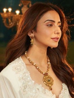 Accessher - Multi-Color Gold-Tone Lakshmi Pendant Long Necklace with Earrings