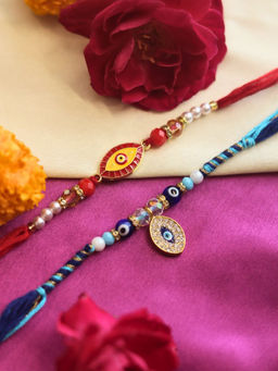 WEAVING HOMES - Multi-Color Nazar Se Bache Thread Rakhis (Pack Of 2)