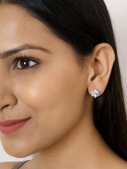 Ornate Jewels - 925 Silver 1.5 Carat American Diamond Flower Earring for Women & Girls