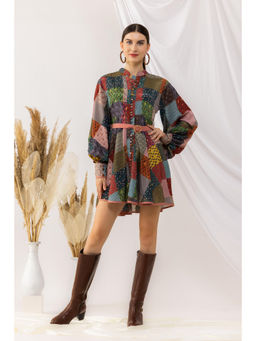 Kovet - Bohemian Digital Printed Short Dress with Belt(Set of 2)