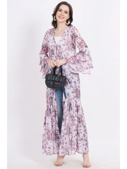 Sufiza Lifestyle - Pink Colour Green Motif Printed Shrug