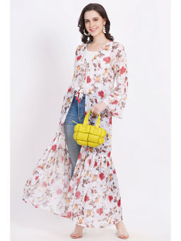 Sufiza Lifestyle - White and Red Motif Printed Shrug