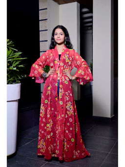 Sufiza Lifestyle - Georgette Red Floral Printed Shrug