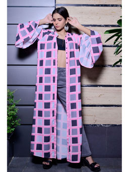 Sufiza Lifestyle - Pink Check Printed Georgette Shrug