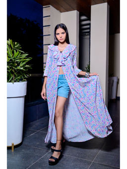 Sufiza Lifestyle - Purple Flower Printed Georgette Shrug