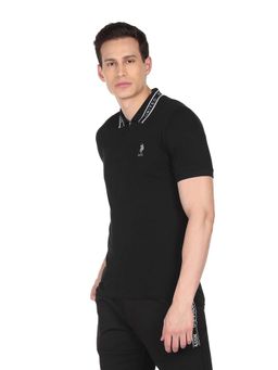 U.S. POLO ASSN. - Men Black Brand Collar Solid Polo T-Shirt