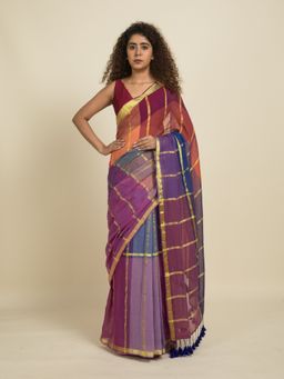 Suta - Multi-Color Plaid Mul Cotton Saree