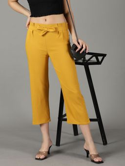SHOWOFFFF - Women's High-rise Mustard Solid Straight Fit Regular Trousers (Set of 2)