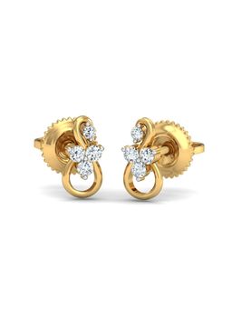 KuberBox - 18K Gold Snaky Lined Diamond Stud Earrings for Women-Girls