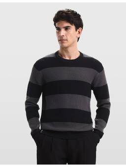 Arrow Sports - Black Men's Horizontal Striped Sweater
