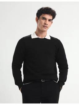 Arrow Sports - Black Men's Solid Regular Fit Sweater