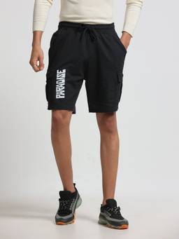 ARDEUR ZEAL IN YOU - Men's Black Relaxed Fit Cotton Blend Cargo Shorts