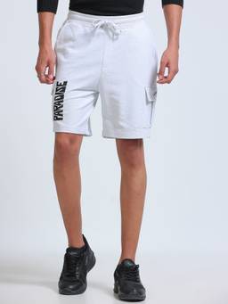 ARDEUR ZEAL IN YOU - Men's White Relaxed Fit Cotton Blend Cargo Shorts