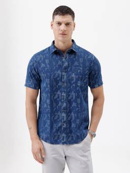 Crocodile - Men Blue Casual Printed Shirt