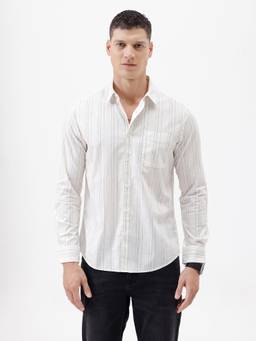 Crocodile - Men White Casual Stripes Shirt