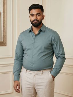 Subtract - Green Men Stretch Plus Size Slim Fit Formal Shirt